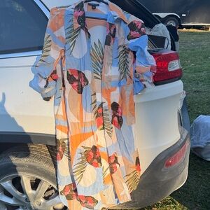 Tropical Print Long Sleeve SwimSuit Coverup